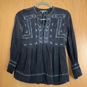 Rebecca Taylor long sleeve embroidered silk blouse